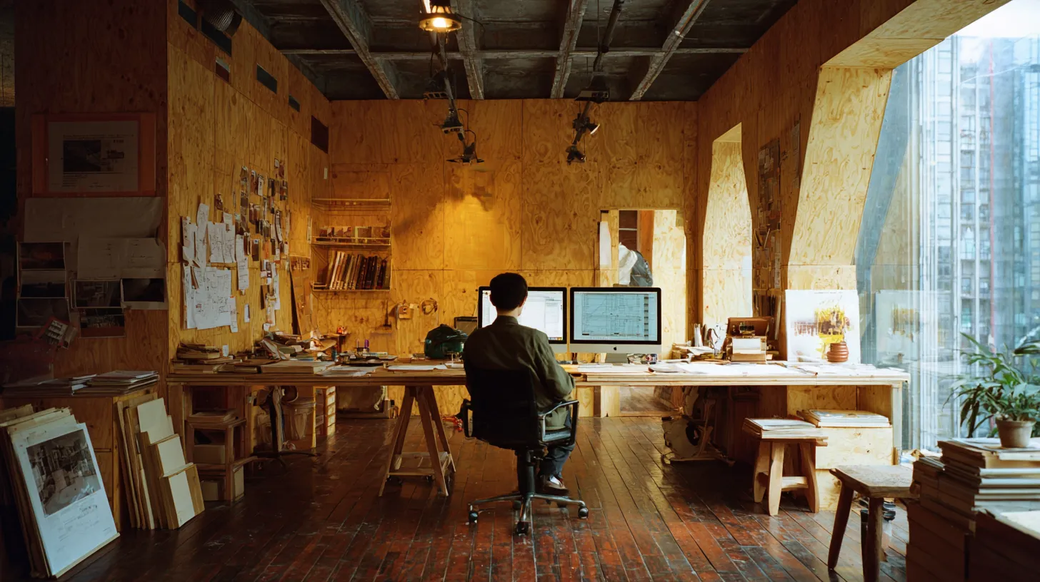 An architecture team reviewing work together